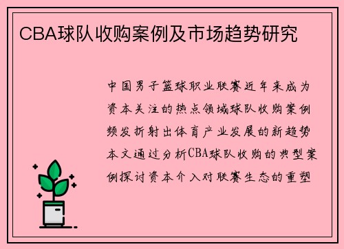 CBA球队收购案例及市场趋势研究