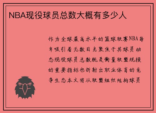 NBA现役球员总数大概有多少人